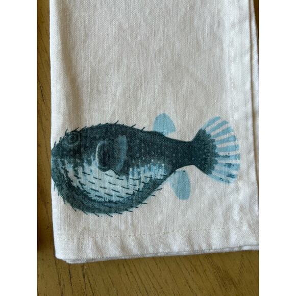 5 Pottery Barn Playa Sea Life Napkins Octopus Crab Puffer Fish 20 " Linen Beach - Picture 6 of 11